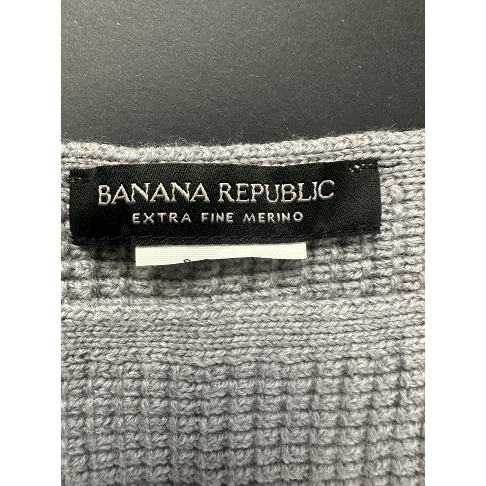 Banana Republic Extra Fine Merino Wool Waffle Knit Scarf Grey Ribbed Trim Unisex